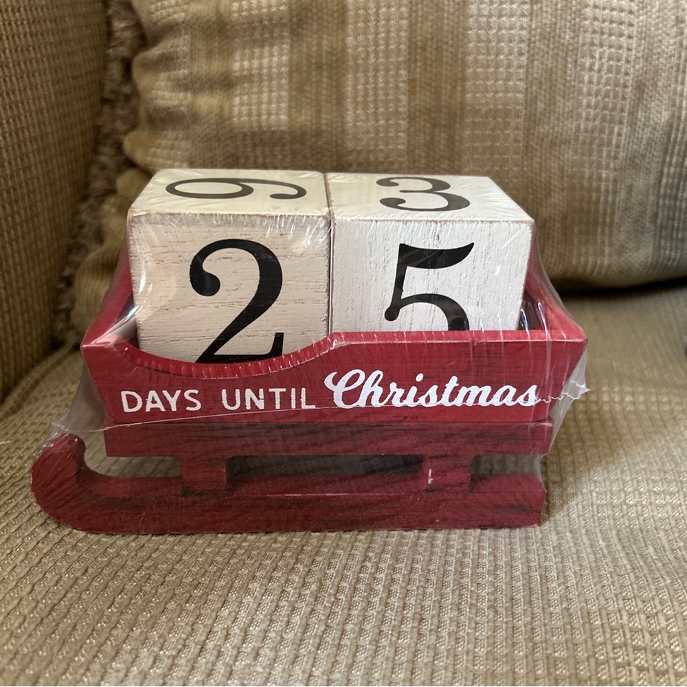 Red Wooden Sleigh Advent Calendar Wood Blocks Countdown Until Christmas NEW